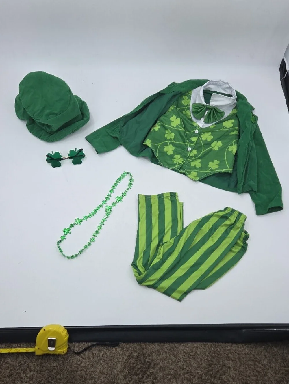 Green Shamrock Leprechaun Kids Costume Jacket, Pants And Accessories